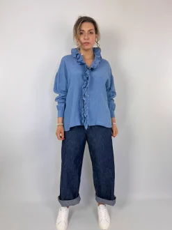 Toujours Ruffle Shirt Indigo Blue